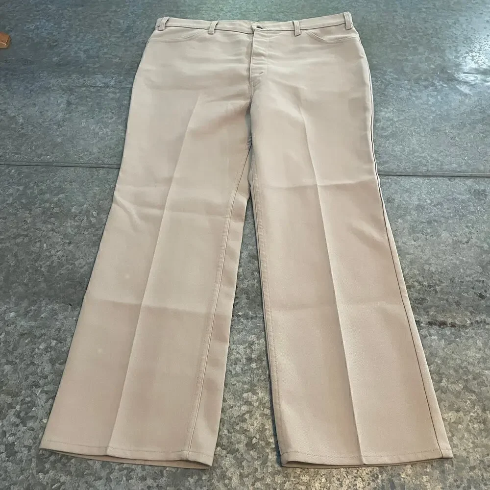 Vintage Levi's Polyester Talon Pants Mens 42x30 USA Tan Black Tab Western Retro